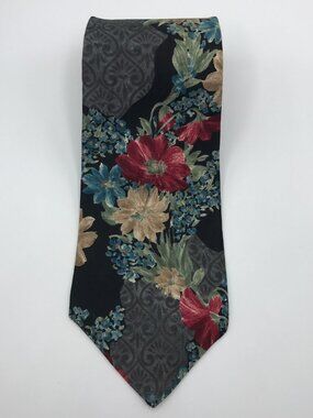 Biella Men's All Silk Multicolor 4" X 56" Jacquard Floral Tie Made In U.S.A.